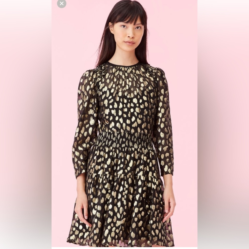 Elegant Black and Gold Women's Dress. Rebeca Taylor silk dress. Size 4. NWT.